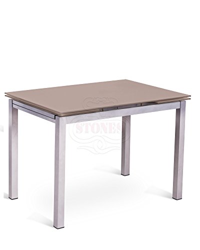 Stones Home Furniture, Tavolo Allungabile In Vetro Temperato Con Gambe In Metallo, Tavolo Da Pranzo Fino A 6 Posti Rettangolare, Modello Baud, Colore