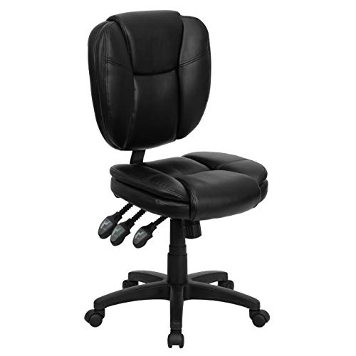 Flash Furniture Sedia Da Ufficio Ergonomica Girevole Multifunzione Con Schienale Centrale Con Imbottitura Superiore, Metallo, Nero Leathersoft, Set Di