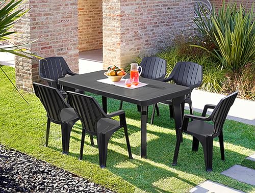 Dmora - Tavolo Da Esterno Mercurio, Ripiano Rettangolare, Tavolo Allungabile Da Giardino O Da Bar, 100% Made In Italy, 160-220X90H74 Cm, Antracite