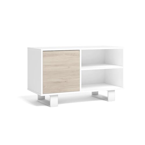 Skraut Home - Mobile Tv 100 Con Porta A Sinistra, Salotto Soggiorno, Modello Wind, Colore Struttura Bianco, Colore Porta Rovere, Dimensioni 95X40X57Cm