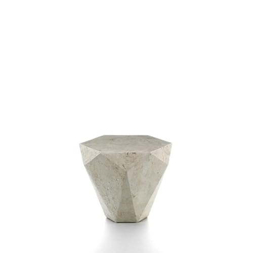 Stones Home Furniture, Tavolino Salotto Moderno In Compensato Marino Ricoperto Da Tasselli Di Pietra Fossile White Agata, Modello Diamond Small, Color