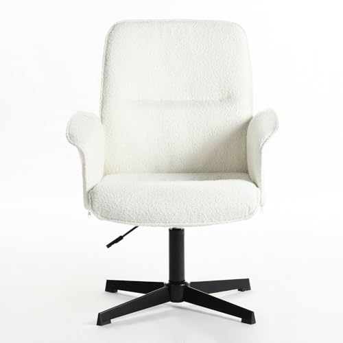 39F Furniture Dream Office Chair Scandinavian Ergonomic-Sedia Da Ufficio Girevole A 360°, In Tessuto Morbido, Colore: Bianco, Metallo, 66X63X82-94Cm