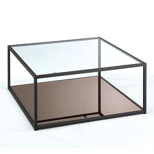 Wink Design Ivry Cube Tavolino, Nero Opaco, Trasparente, Specchio Rose Gold, H35 X 80 X 80 Cm