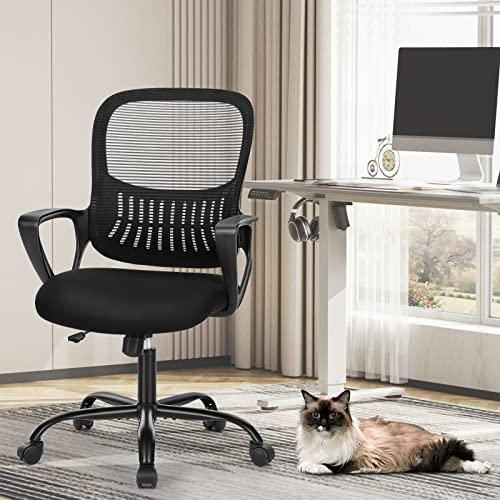 Sweetcrispy Bürostuhl Ergonomisch Scrivania Con Supporto Lombare, Braccioli Regolabili, Sedia Girevole, Adatta Per Ufficio E Camera Da Letto (Nero), M