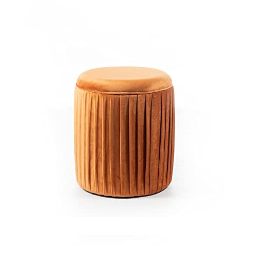 Stone Shome Furniture, Pouf Poggiapiedi Imbottito In Velluto, Poggiapiedi Divano O Per Tavolo Da Trucco, Camera, Modello Cora, Colore Arancione, 35 X
