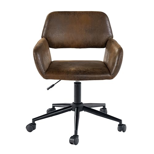 39F Furniture Dream Sedia Da Ufficio Vintage In Tessuto Scamosciato Girevole Regolabile In Altezza E 5 Ruote Per Bambini Che Lavorano Da Casa, Marrone