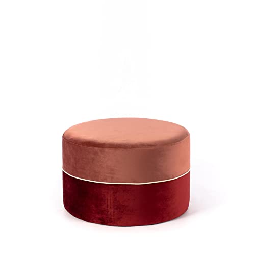 Stones, Pouf Poggiapiedi Imbottito In Velluto, Poggiapiedi Divano, Tavolo Da Trucco, Camera, Modello Olivia, Colore Rosa Antico E Bordeaux, 62 X 62 X