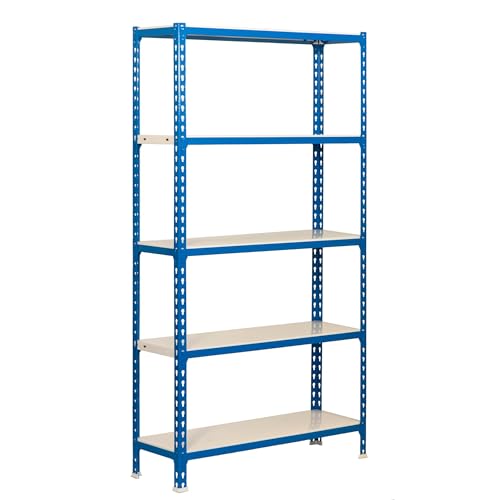 Simon Rack Scaffale Metallo Garage E 5 Ripiani, Capacità Di Carico 180 Kg E Punto Di Flessione, 1800X800X400 Mm, Metallo, Scaffalatura Per Garage, Blu