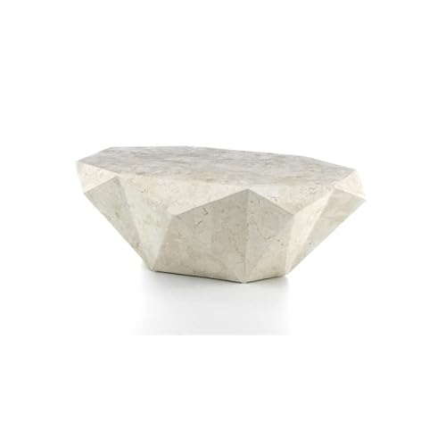 Stones Home Furniture, Tavolino Salotto Moderno In Compensato Marino Ricoperto Da Tasselli Di Pietra Fossile White Agata, Modello Diamond Medium, Colo