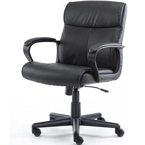 Surfou Sedia Da Ufficio In Pelle, Ergonomica, Regolabile In Altezza, Con Braccioli E Ruote, Colore: Nero