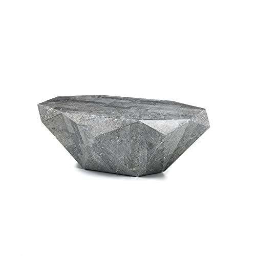Stones Home Furniture, Tavolino Salotto Moderno In Compensato Marino Ricoperto Da Tasselli Di Pietra Fossile Gray Stone, Modello Diamond Medium, Color