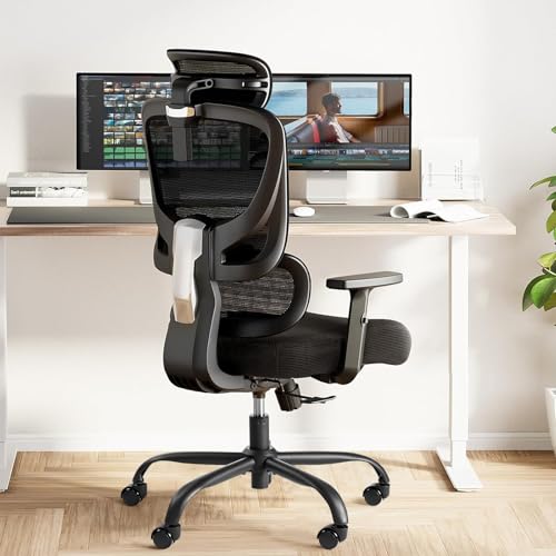 Marsail Sedia Da Ufficio Ergonomica Con Supporto Lombare Regolabile, Girevole 90-135°, Con Poggiatesta Regolabile E Braccioli 2D, Per Ufficio, Studio