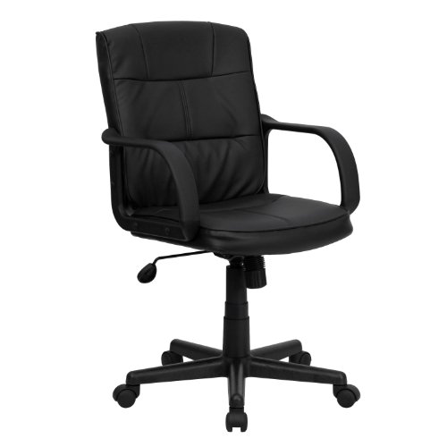 Flash Furniture Mid-Back Black Leather Sedia Girevole Da Ufficio Con Braccioli In Nylon