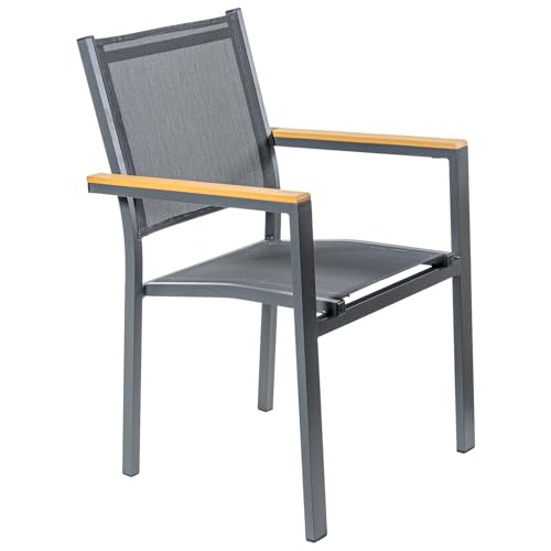 Drw Sedia In Alluminio E Textilene Con Braccioli In Legno Plastic In Antracite 60X55X86 Cm, Grigio, Estandar