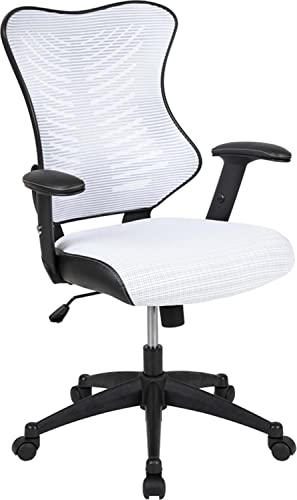 Flash Furniture Sedia Da Ufficio Ergonomica Girevole Per Dirigenti Con Schienale Alto In Rete Bianca, Design Kale, Con Braccioli Regolabili