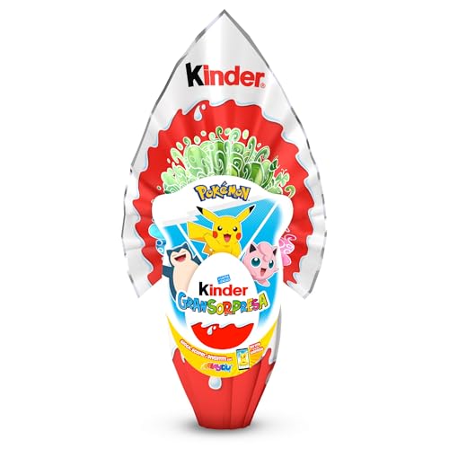 Kinder Gransorpresa Pokemon - Uovo Di Pasqua Kinder 2025, Finissimo Cioccolato Al Latte Con Sorpresa Pokemon, Idea Regalo Pasqua, 150 Grammi