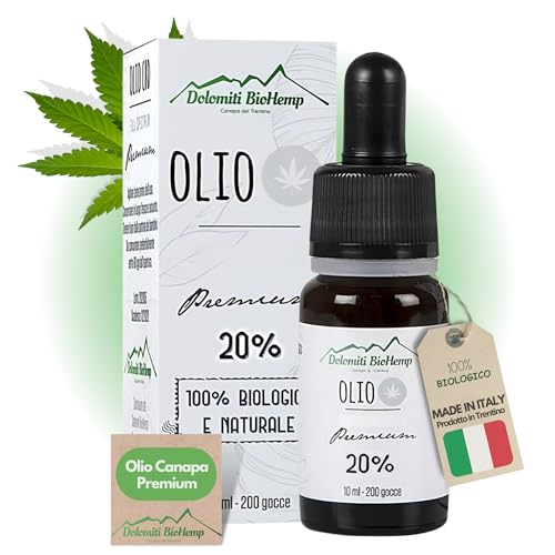 Dolomiti Biohemp Olio Di Canapa Per Dolori Articolari 20% - Olio Canapa Per Dormire 100% Biologico E Vegan - Made In Italy, Addolcito Con Olio Evo