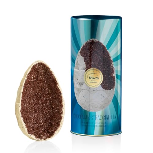 Venchi - Uovo Di Cioccolato Chocoviar Stracciatella, Gusto Cioccolato Bianco, Con Panna, Fave Di Cacao Tostate E Granella Di Cioccolato Al Latte, Con