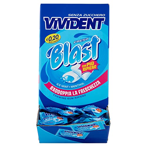 Vivident Fresh Blast, Chewing Gum Ripieno, Senza Zucchero, Gusto Menta, Senza Glutine, Confezione Da 200 Gomme Da Masticare Incartate Singolarmente