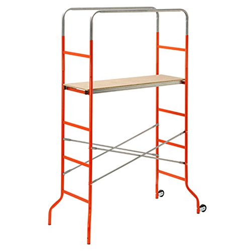 Trabattello 'Kreo' Tubolare In Acciaio Verniciato Dotato Di Piano Di Calpestio, In Legno Multistrato, Con Ruote, Completamente Smontabile. Con Pianale