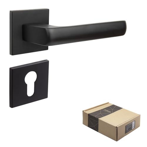 Apecs Avior Pz - Maniglia Per Porte Interne, Colore Nero Opaco, Moderna, Per Porta Interna, Con Rosette Quadrate, Maniglia Con Materiale Di Fissaggio