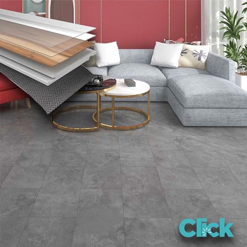 Pavimento Piastroni Spc In Polvere Di Pietra Click 5Mm 610X305Mm Effetto Cemento/Resine Concrete Grey