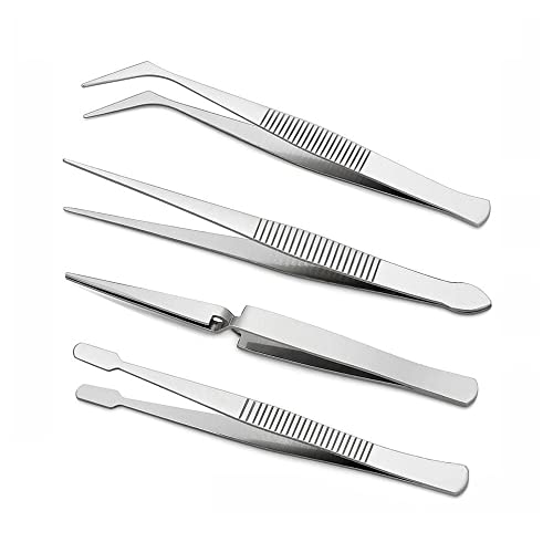 Abmro 4Pcnz0507 - Pinzette Professionali In Acciaio Inox Autobloccanti Per Artigianato, Gioielli, Francobolli, Modellismo, Elettronica, Strumento Di R