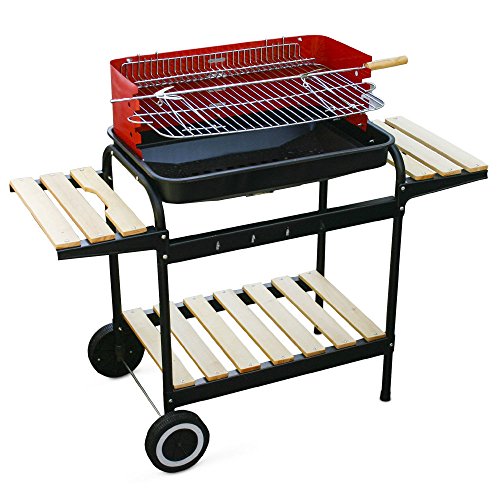 Enrico Coveri Garden Barbecue A Carbone Grill Bbq A Carbonella Quadrato, Ripiani In Legno, Paravento E Ruote 105X45X85