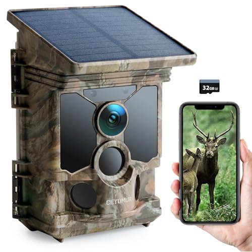 Ceyomur Fototrappola Solare 4K 30Fps, Fototrappola 46Mp Wifi Bluetooth, Angolo Di Rilevamento 120°, Visione Notturna, Impermeabile Ip66 Per La Sorvegl