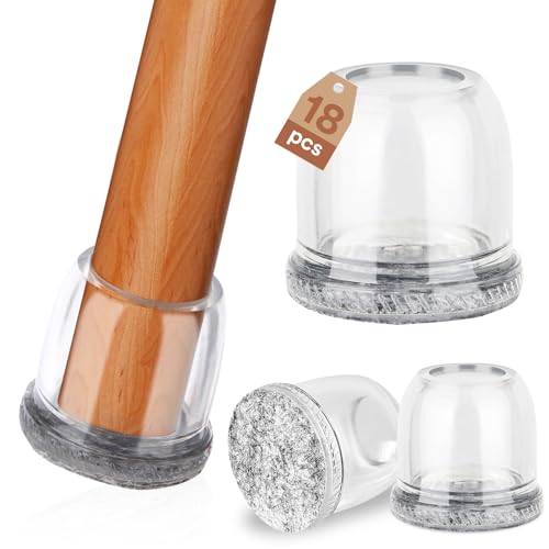 Euqvunn 18Pcs Gommini Per Sedie Rotondi, Feltrini Per Sedie Silicone, Trasparente Coprigambe Per Sedie, Proteggi Gambe Per Mobili 14-20Mm, Tappi Piedi