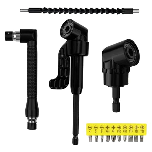 Dunkwckore 14 Pezzi Trapano Mandrino Avvitatore Angolare Kit, Prolunga Avvitatore, Trapano Angolare, 105 Gradi Snodo Per Avvitatore, 1/4" Porta Insert