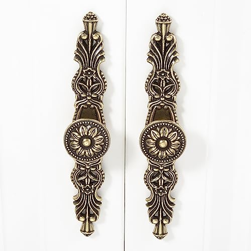 Mgoodoo 2 Pomelli Vintage Per Porte Di Mobili, Bronzo Anticato, Per Mobili Da Cucina, Armadi, Cassettiere, Distanza Tra I Fori 96 Mm