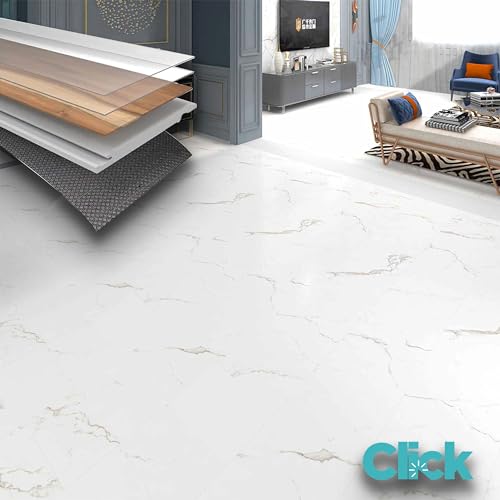 Pavimento Piastroni Spc In Polvere Di Pietra Click 5Mm 610X305Mm Effetto Marmo Carrara