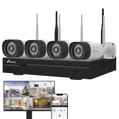 Nivian Kit Di Telecamere Wifi Cctv 2K Ia Rilevamento Umano, Audio Bidirezionale, Visione Notturna Duale, Registrazione, App Eseecloud, Hdmi (10 Canali