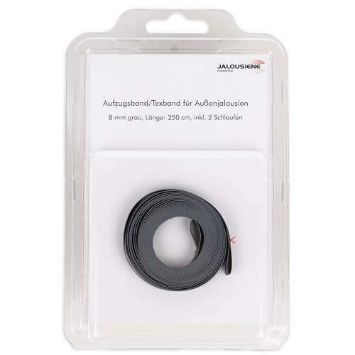 Jalousiene Ersatzteile-Shop Texband - Nastro Per Tapparelle, 8 Mm X 0,34 Mm, Con 2 Passanti (250 Cm, Grigio)