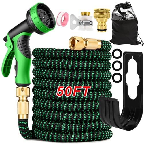 Tubo Da Giardino Acqua Flessibile Estensibile, Tubo Estensibile Da Giardino Con Raccordi In Ottone Da 1/2" E 3/4 Con 10 Funzione Di Spruzzo Per Lavagg