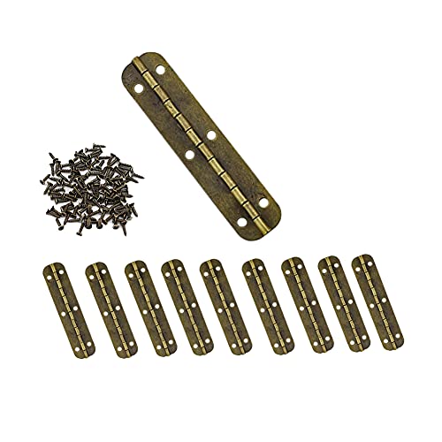 Mini Cerniere In Ottone Vintage Per Mobili, Cassetti, Porte, Armadi, Portagioie, 10 Cerniere Vintage, 65 X 15 Mm, Con 60 Viti (Colore Bronzo)