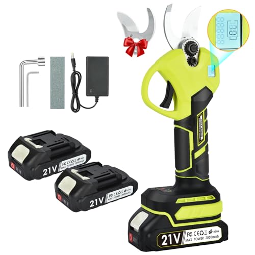 Vothen Forbici Potatura A Batteria, Forbice Potatura Professionali,Lcd, 2 Batterie Di Litio Da 21V/2Ah E 2 Lame, Taglio Progressivo, Forbici Potatura