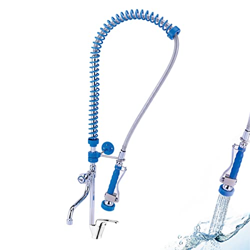 Goldman Service. Rubinetto Monocomando Industriale Estensibile Spruzzatore Blu Per Lavello Cucina Ospitalità + Soffione Flessibile Spruzzatore + Beccu