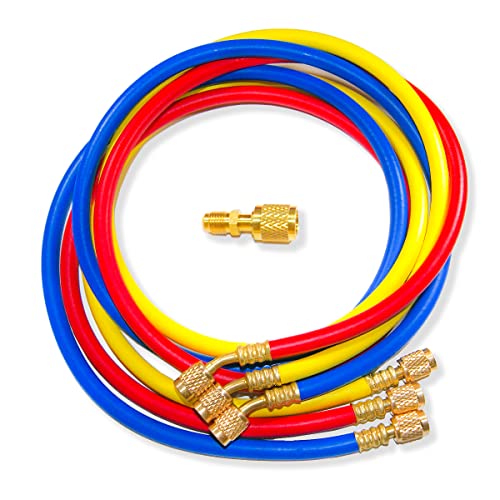 Goldman Service | Set 3 Tubi Ricarica Del Gas Refrigerante Ac + Adattatore. Compatibile Con I Sistemi Di Climatizzazione Universal Car O Split. Lunghe