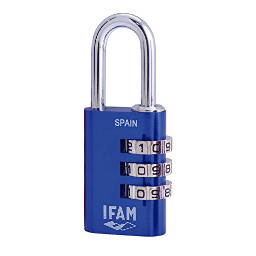 Ifam - Lucchetto A Combinazione Col Combi, 30 Mm, Colore Blu, Massima Sicurezza, Ideale Per Valigie E Armadietti Della Palestra O Della Scuola, Con Ch