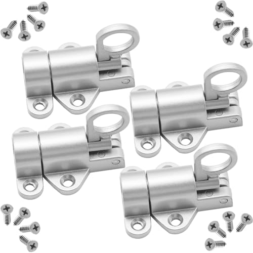 Ceeysee 4 Pezzi Chiavistello Scorrevole Alluminio Chiavistello A Molla Serratura Porta Automatico Con Viti Per Porte,Finestre,Armadi, Finestre (Argent