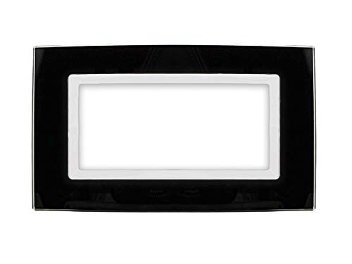 Placca Plexi 4M Con 4 Moduli Posti Plexiglass Lucido Effetto Vetro Cristallo Compatibile Con Bticino Living (Nero)