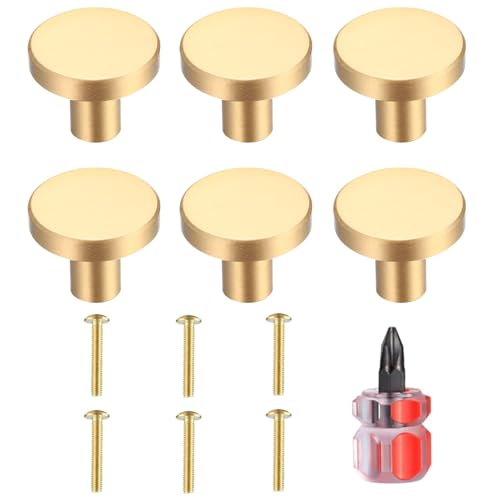 Namic 6 Pezzi Maniglie Per Mobili Rotonde, 25 * 20Mm, Oro, Foro Singolo, Hardware, Con Viti, Adatte Per Armadietti, Maniglie Per Mobili, Pomelli Per C