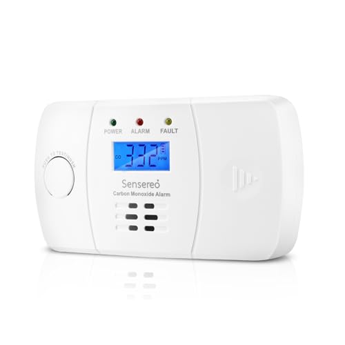 Sensereo Rilevatore Di Monossido Di Carbonio | Alimentato Da Sensore Figaro | Batterie Aa Incluse | Display Lcd E Led | 3M Biadesivo E Fissaggio A Vit