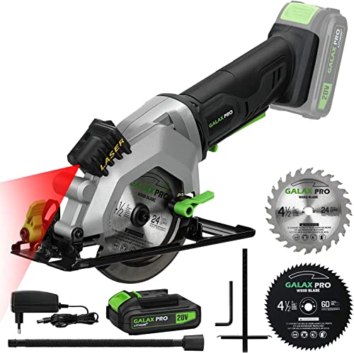 Galax Pro Sega Circolare,20V 40W Sega Circolare A Batteria,Velocità 3400 Giri/Min,Angolo Di Taglio: 42.8 Mm (90°), 28 Mm (45°),Manopola Di Sicurezza,