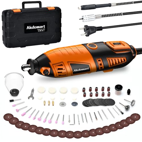 Akdomart Utensile Multifunzione, 200W Mini Trapano Elettrico, Utensile Rotante Multifunzione Con 135 Accessori, 6 Velocità Regolabili, 8000-35000 Giri