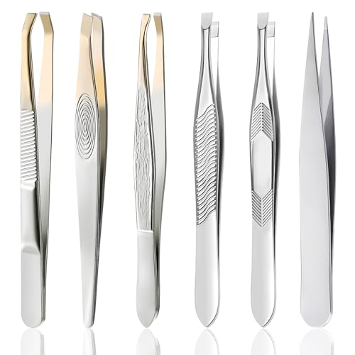 6 Pezzi Pinzette, Pinzette Professionali In Acciaio Inox, Pinzette Di Precisione Per Rimozione Dei Punti Neri, Setole Incarnite, Ciglia, Peli Di Barba