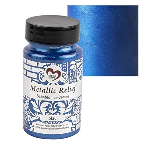 Ideen Mit Herz Crema Per Stencil In Rilievo Metallizzato, Pasta Strutturale Fine, Colore Per Stencil, Pasta Per Stencil, 90 Ml, A Base D'Acqua (Blu)