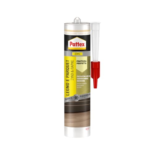 Pattex Legno E Parquet, Sigillante Color Rovere Chiaro, Silicone Sigillante Per Legno E Parquet Inodore E Facile Da Lisciare, Colla Per Legno Vernicia